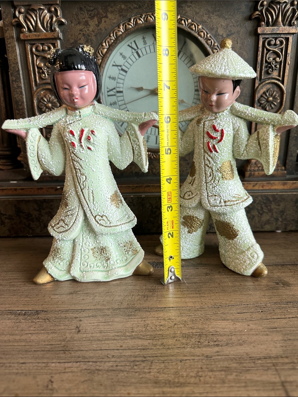 Vintage Asian Ceramic Figurines Carrying Baskets MCM 1950’s